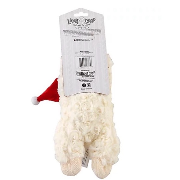 Lamb Chop Plush Dog Toy with Red Santa Hat - Picture 2 of 2